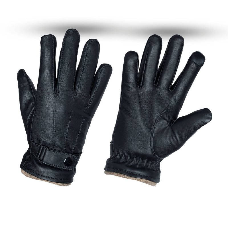 Mens Soft Leather Fashion Winter Gloves with touch finger tip in Black or Brown -