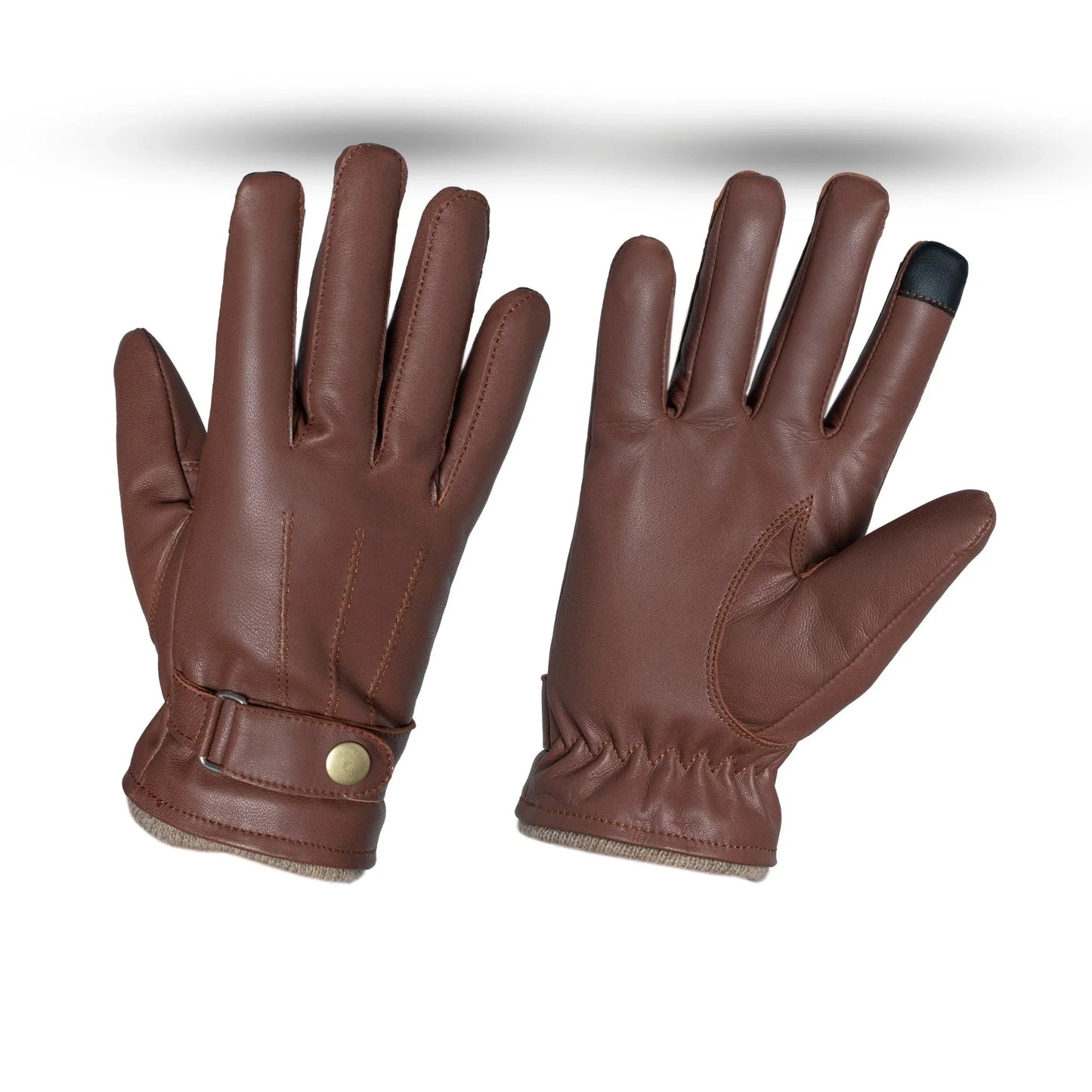 mens soft leather fashion winter gloves with touch finger tip in black or brown -