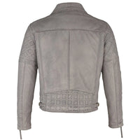 Mens Soltau Diamond Biker Style Grey Leather Jacket -