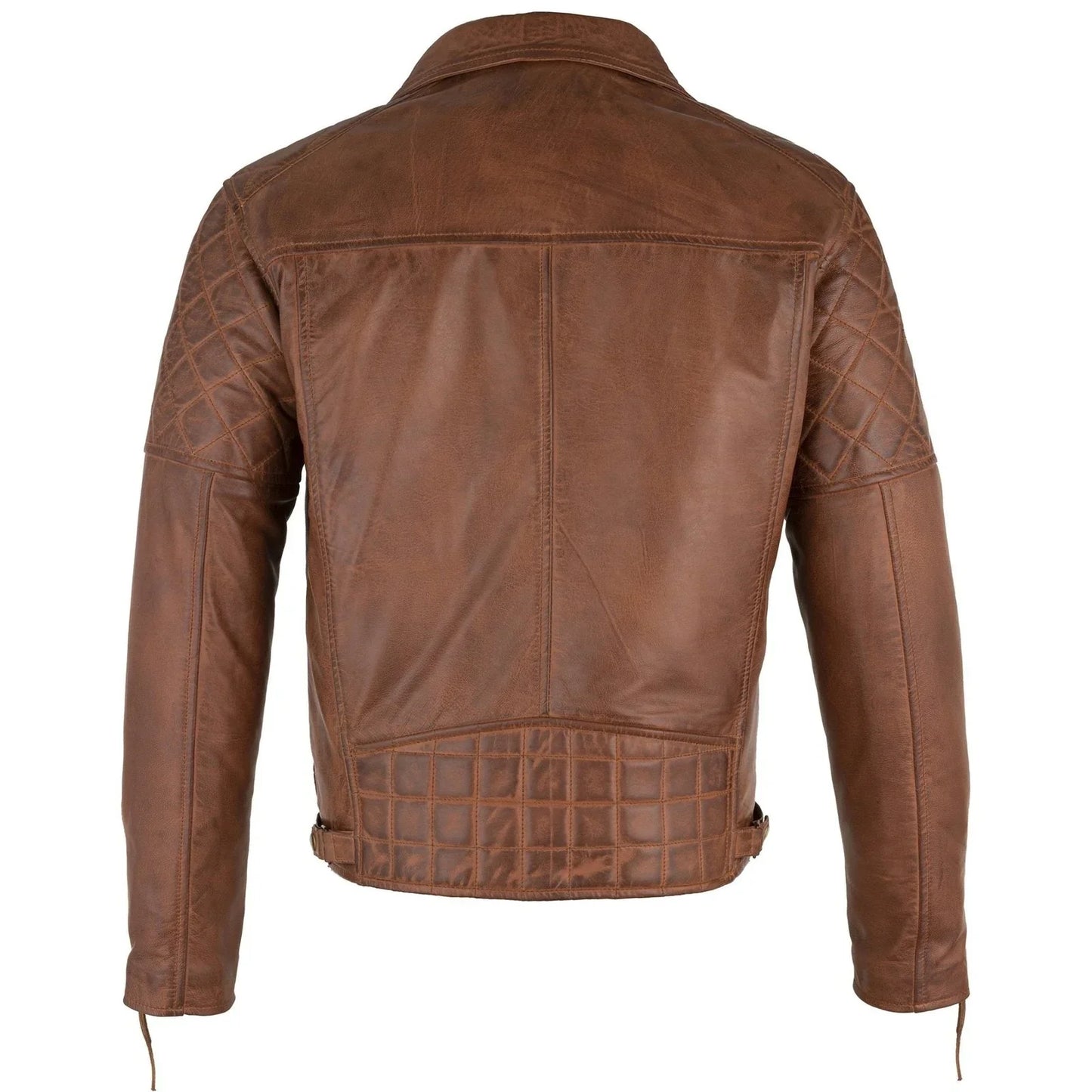 mens soltau diamond biker style tan leather jacket -