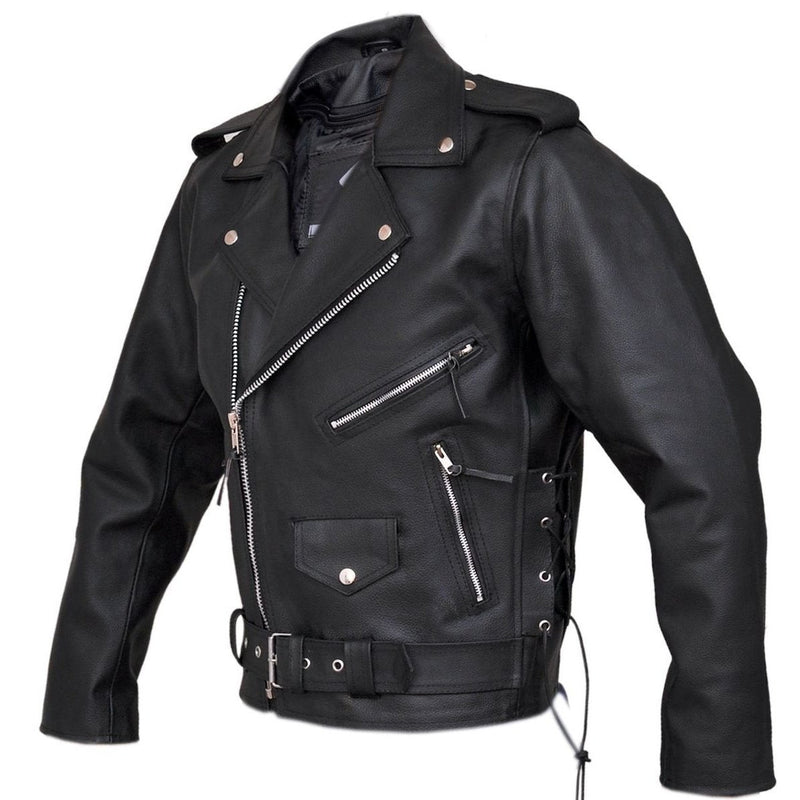 Mens Split Cowhide Brando Belted Biker Jacket -