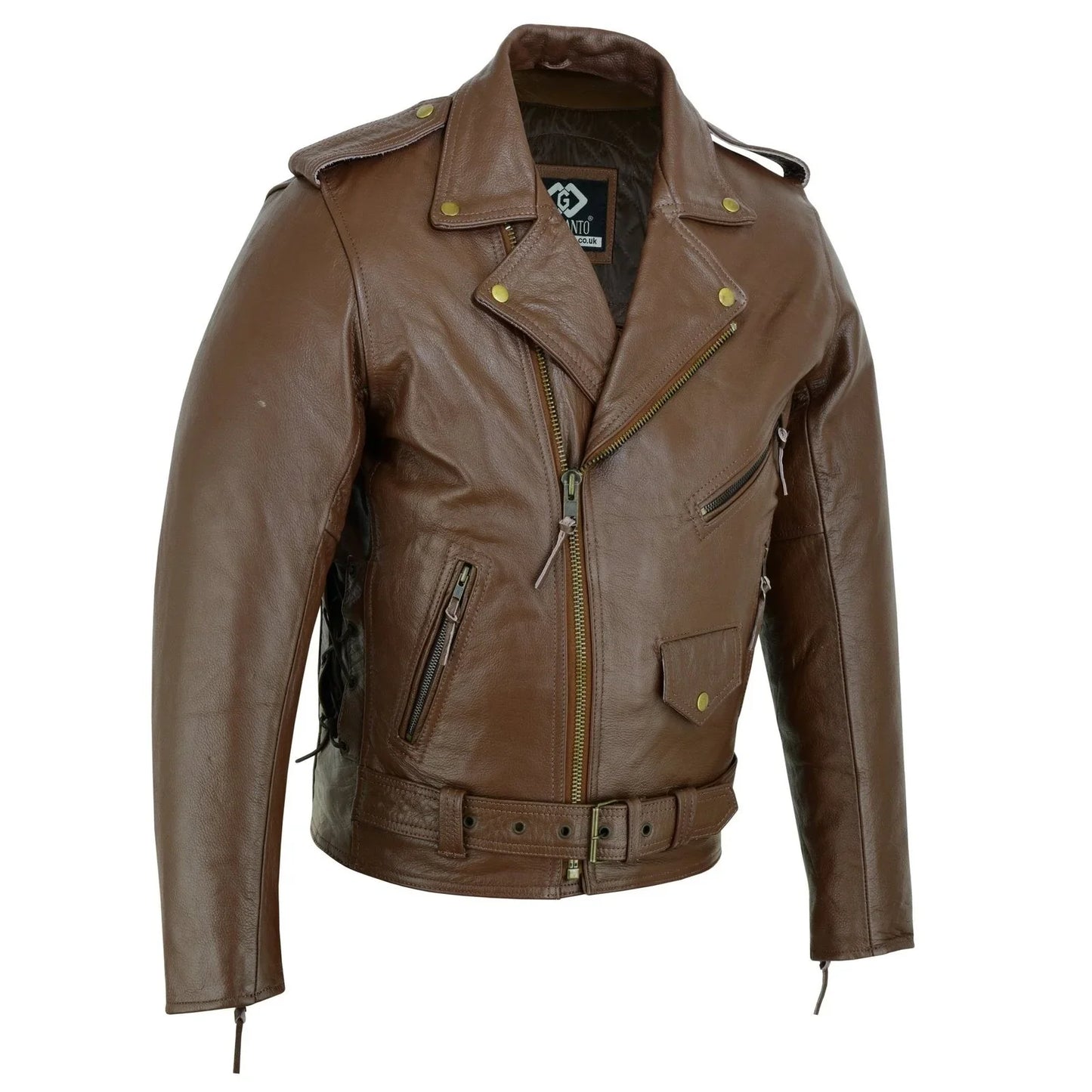 mens split cowhide brando belted biker jacket -