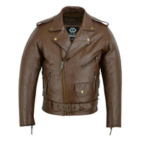Mens Split Cowhide Brando Belted Biker Jacket -