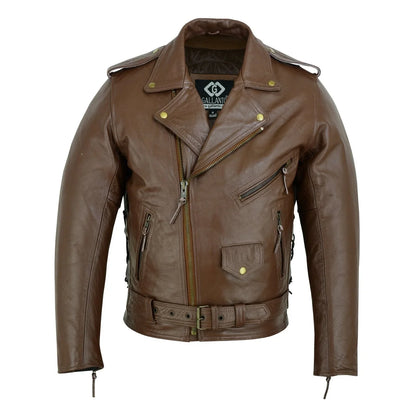 Mens Split Cowhide Brando Belted Biker Jacket -