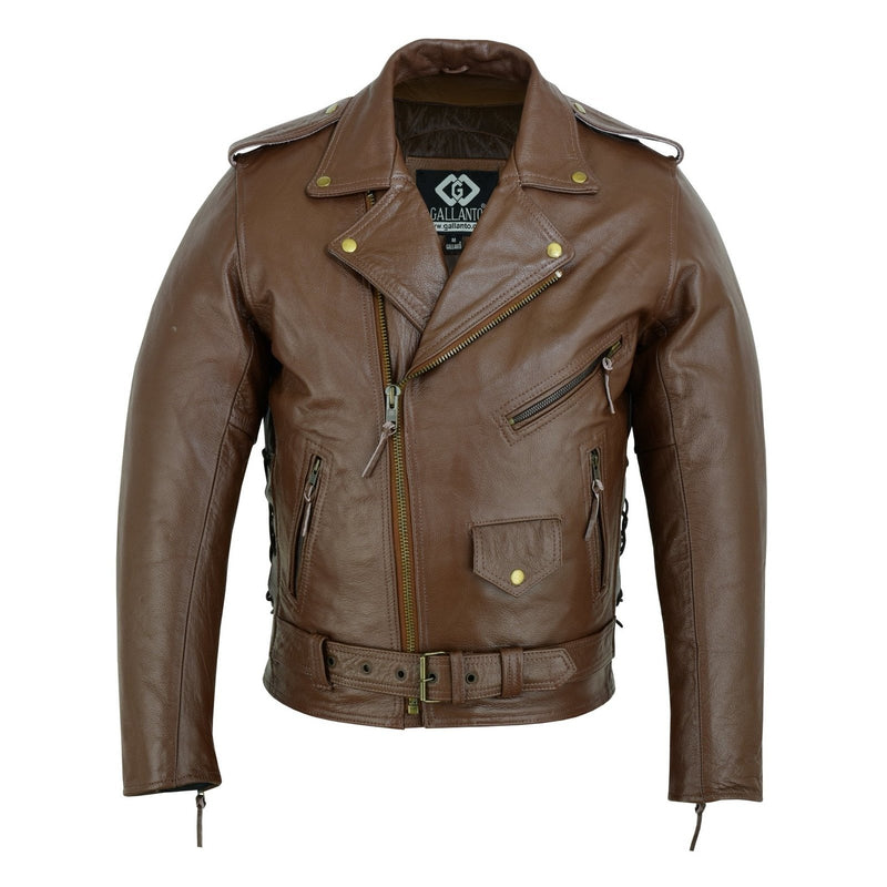 Mens Split Cowhide Brando Belted Biker Jacket -