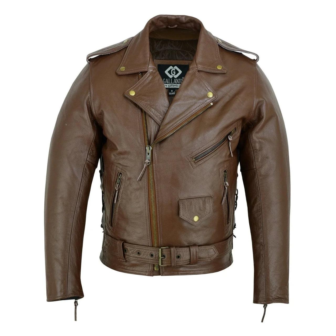 Mens Split Cowhide Brando Belted Biker Jacket -