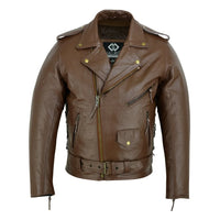 Mens Split Cowhide Brando Belted Biker Jacket -