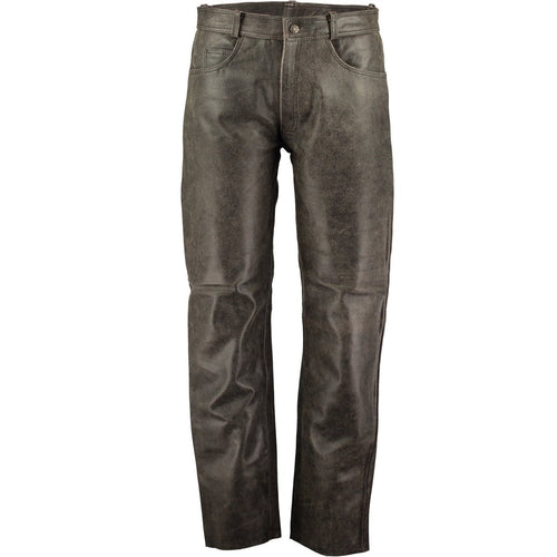 Men's Stonewash Distressed Vintage Leather Pants Trousers -