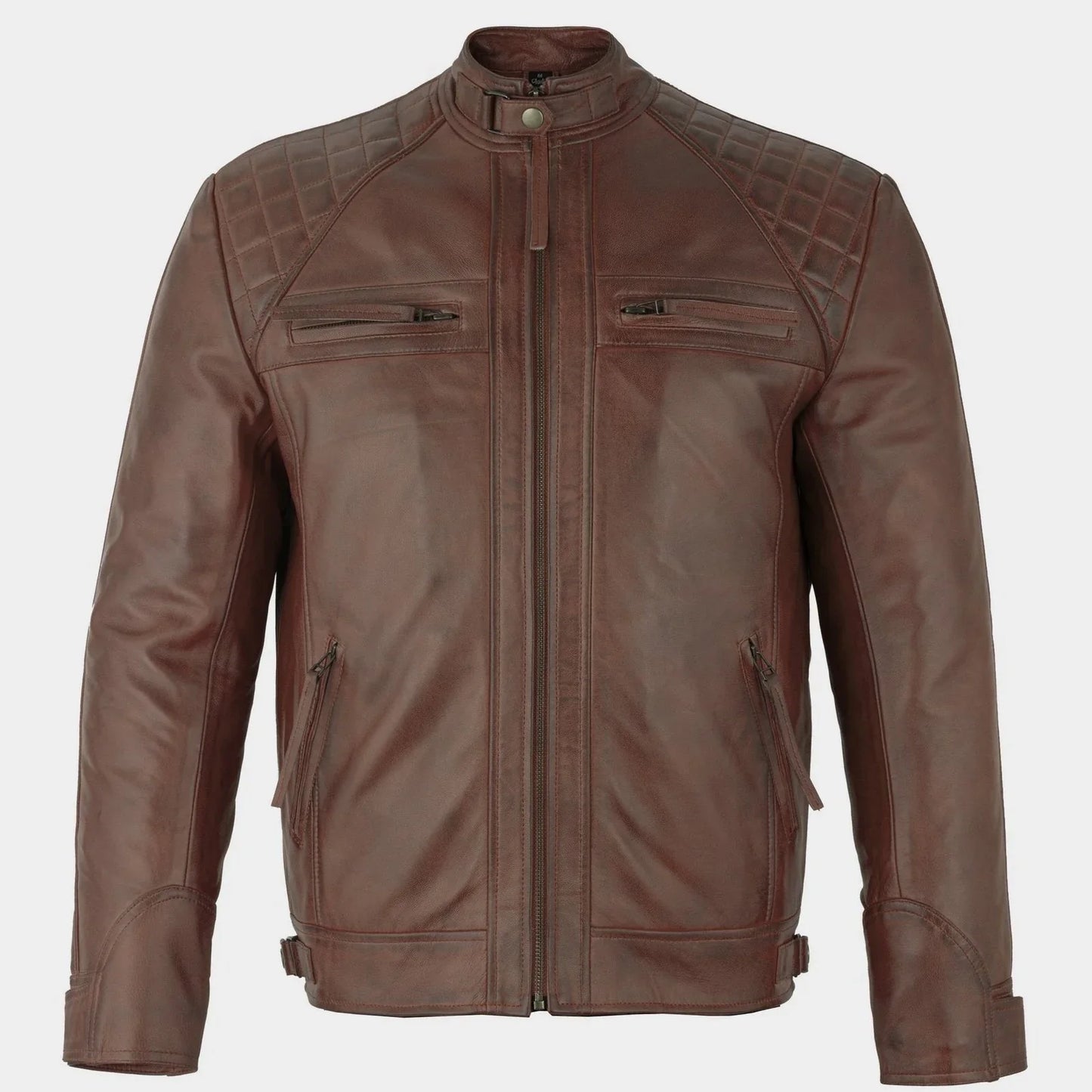mens tan diamond leather jacket -
