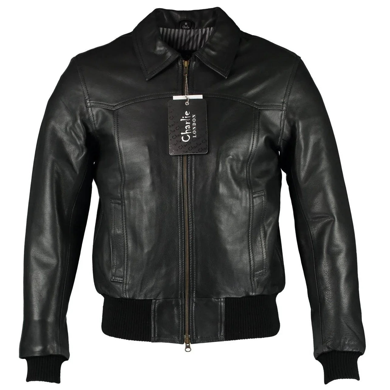 men's the deal black bomber leather jacket -