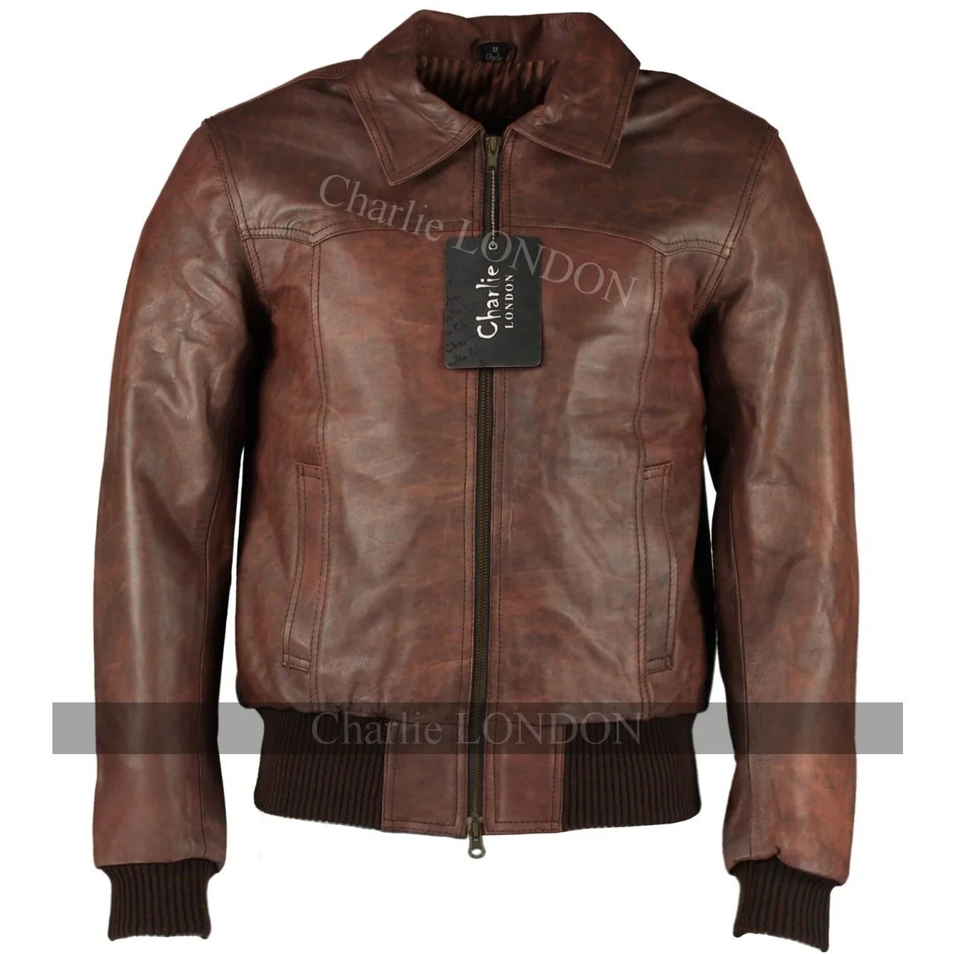 men's the deal black bomber leather jacket -
