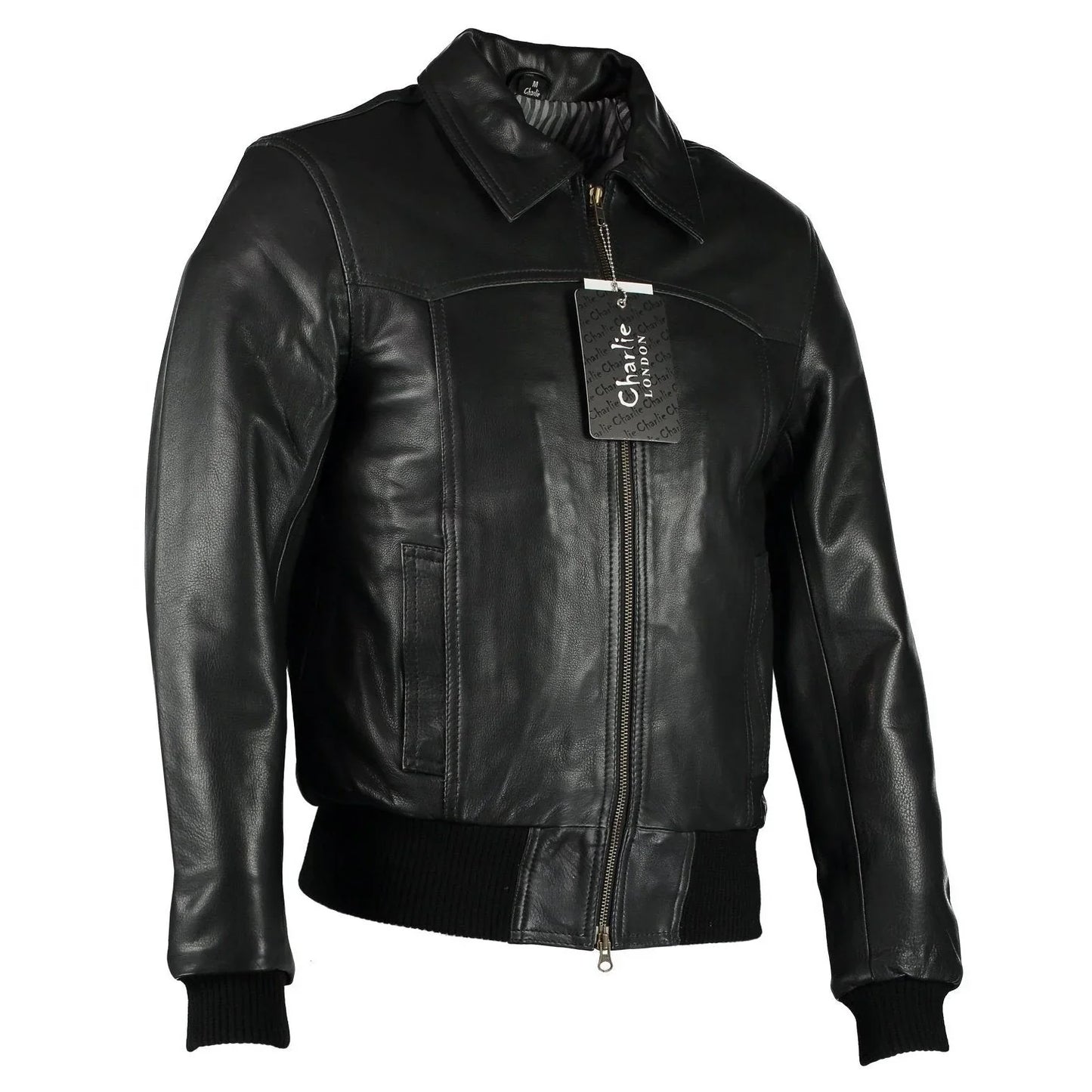 men's the deal black bomber leather jacket -