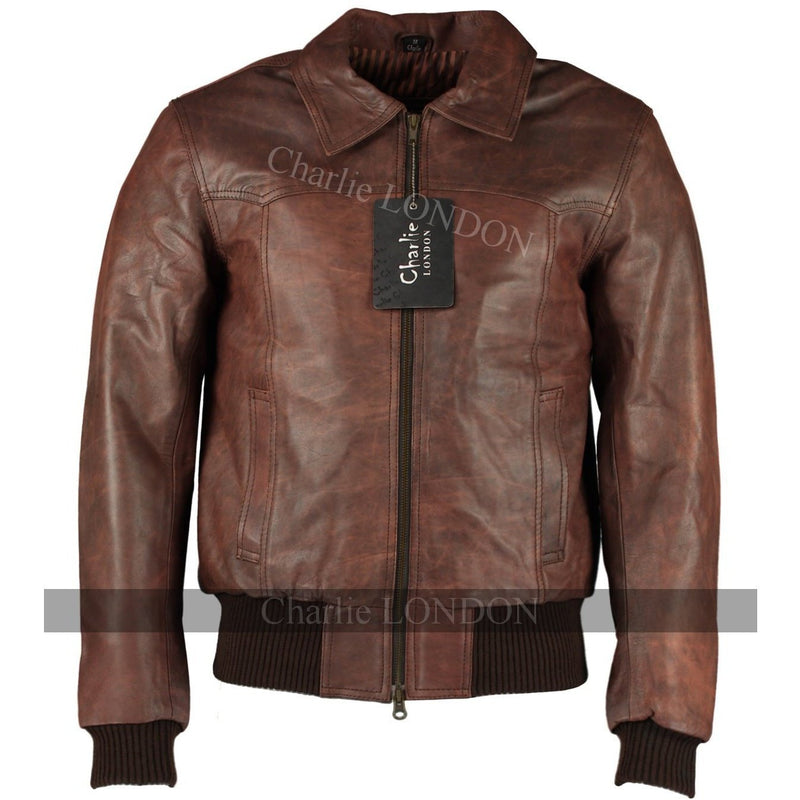 Men's The Deal Vintage Brown Bomber Leather Jacket -