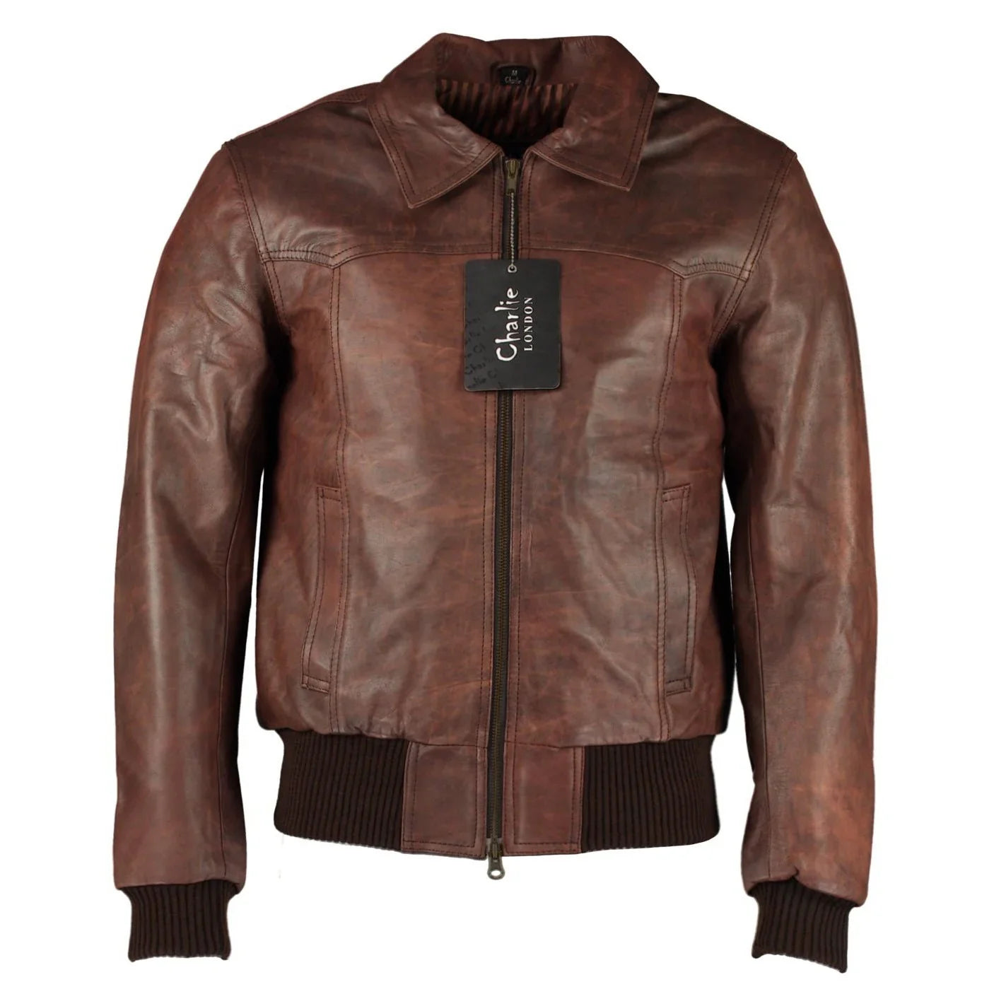men's the deal vintage brown bomber leather jacket -