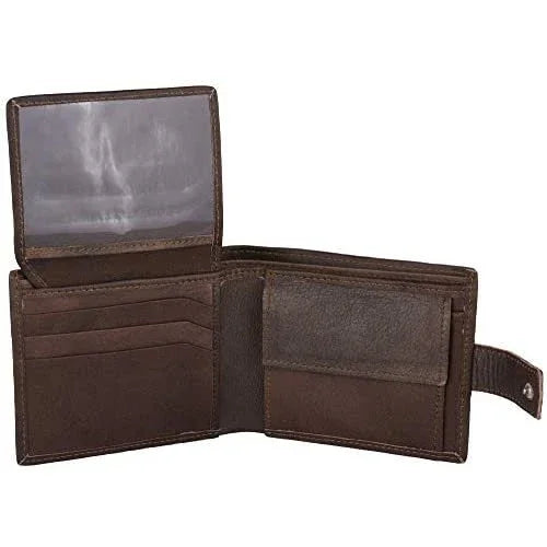 mens tri fold wallet with coin pocket - rfid protected genuine leather with card holder -