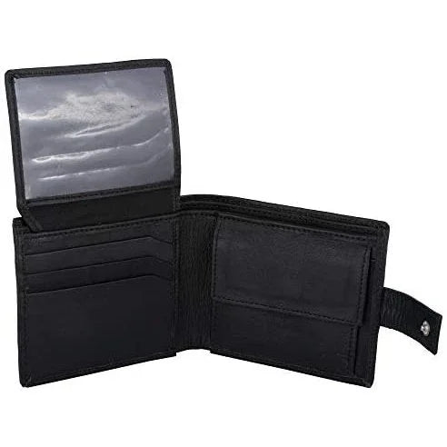mens tri fold wallet with coin pocket - rfid protected genuine leather with card holder -