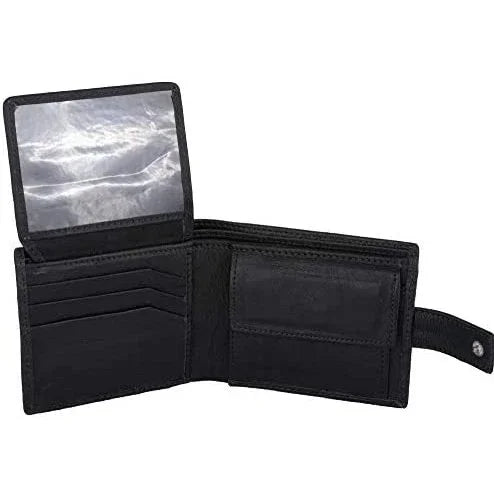 mens tri fold wallet with coin pocket - rfid protected genuine leather with card holder -