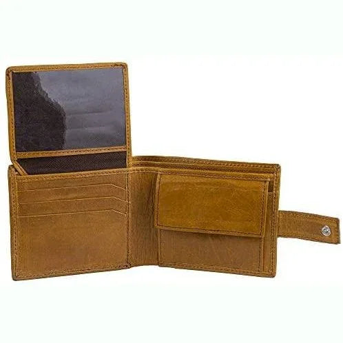 mens tri fold wallet with coin pocket - rfid protected genuine leather with card holder -