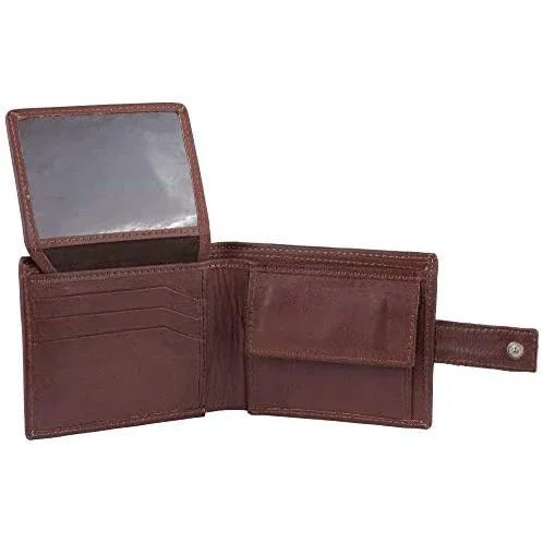 mens tri fold wallet with coin pocket - rfid protected genuine leather with card holder -
