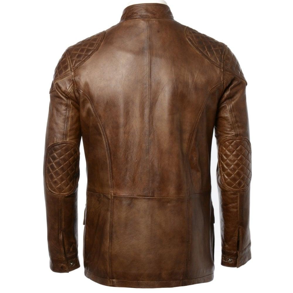 Men s Vintage Brown Racing Long Hip Length Leather Jacket