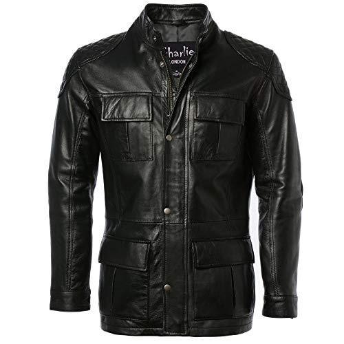 men's vintage brown racing long hip length leather jacket -