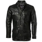 Men's Vintage Brown Racing Long Hip Length Leather Jacket -