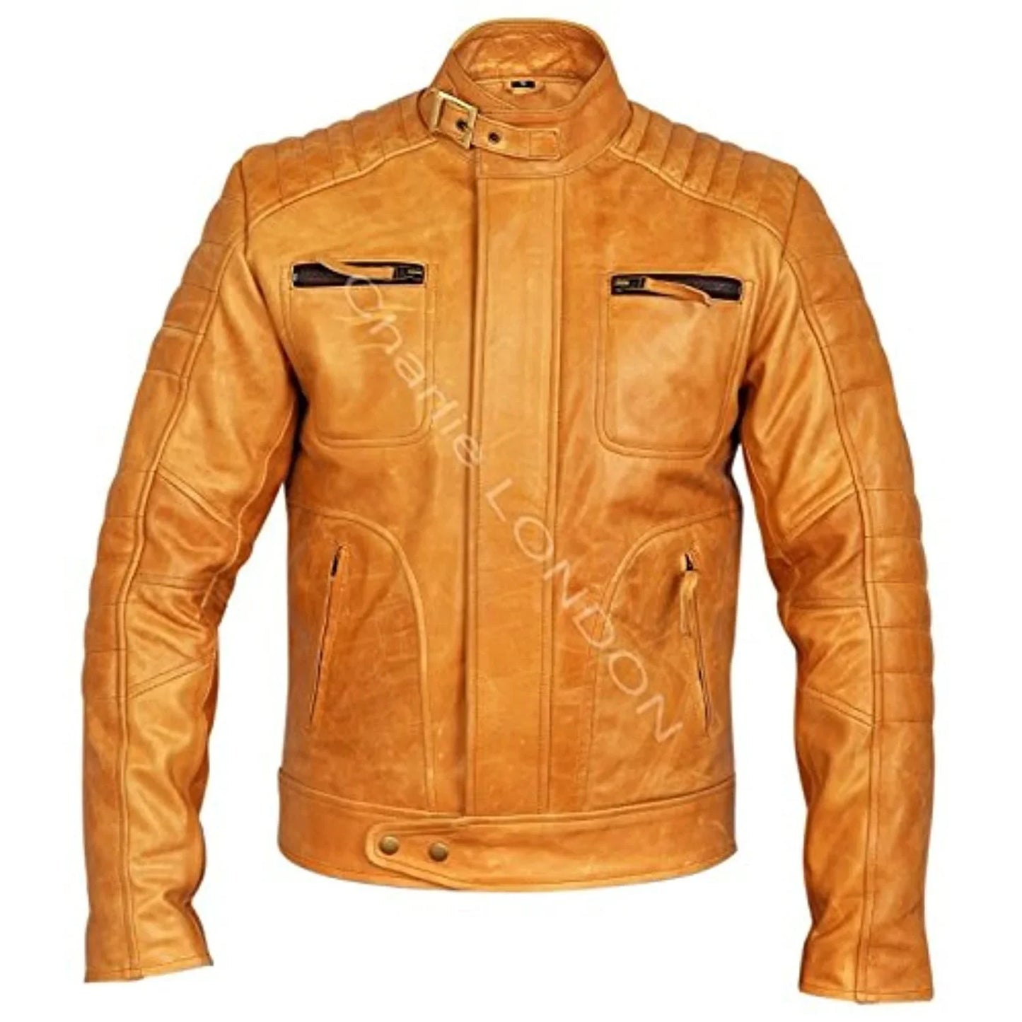 mens weybridge vintage tan leather jacket -