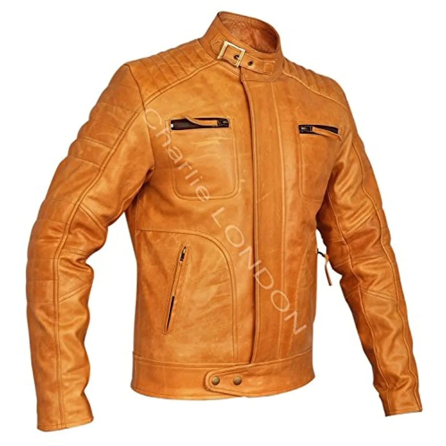 mens weybridge vintage tan leather jacket -