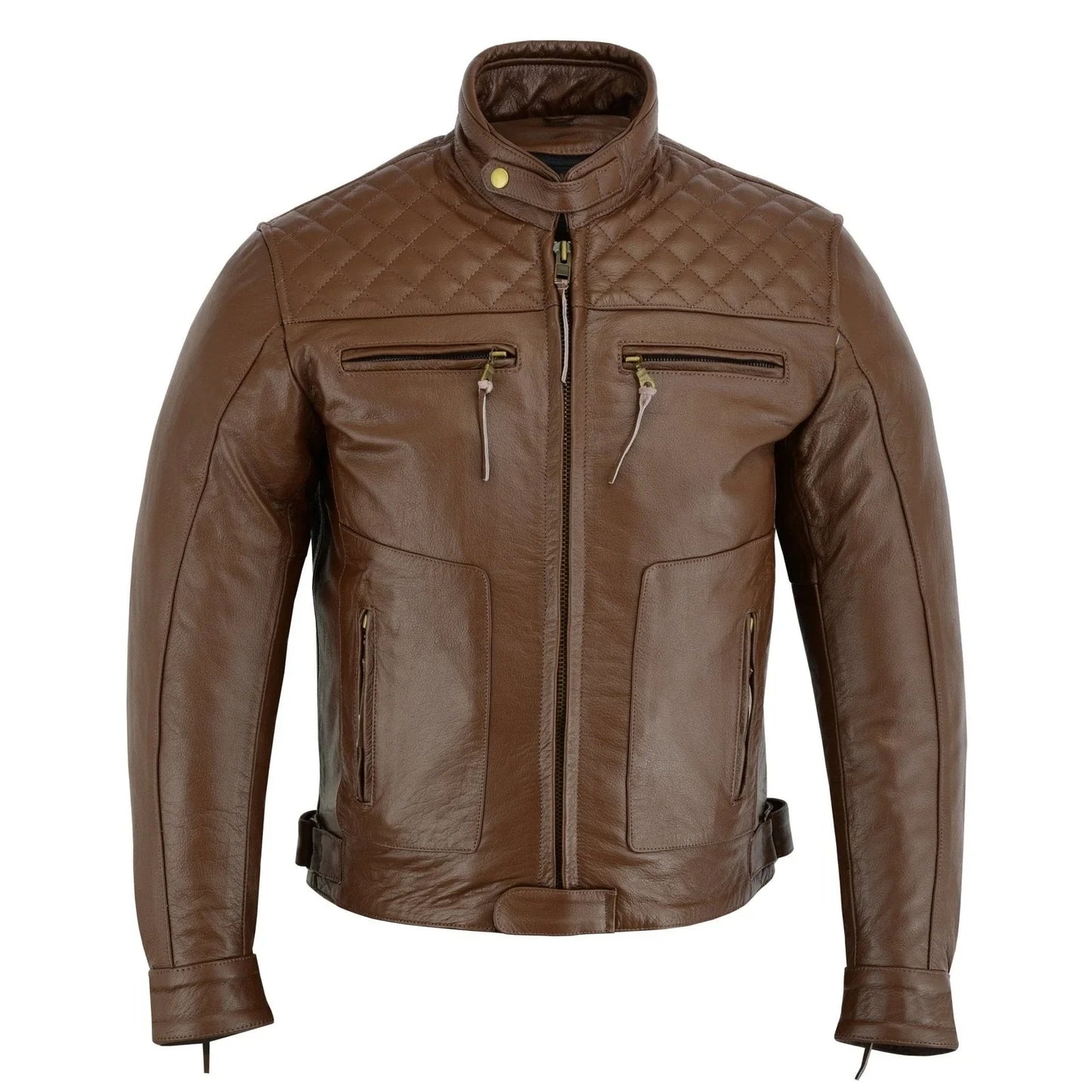 mens's black motorcycle diamond leather jacket ce protection cowhide -