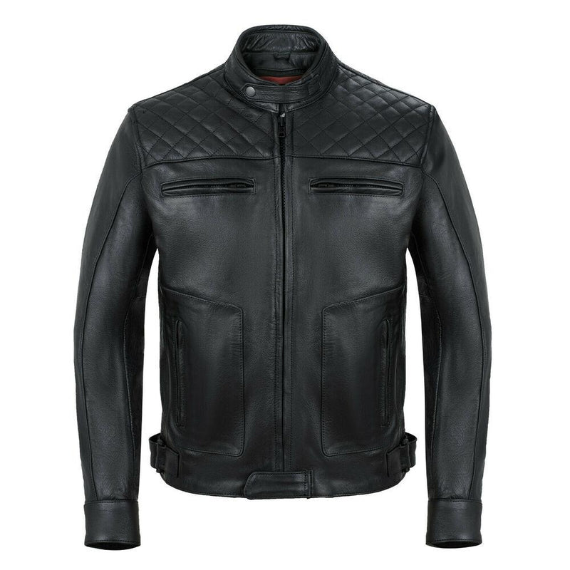 Mens's Black Motorcycle Diamond Leather Jacket CE Protection Cowhide -