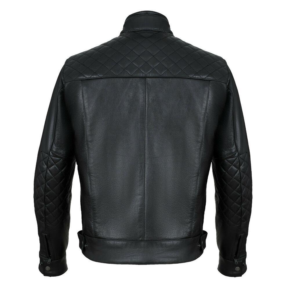 mens's black motorcycle diamond leather jacket ce protection cowhide -