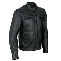 Mens's Black Motorcycle Diamond Leather Jacket CE Protection Cowhide -