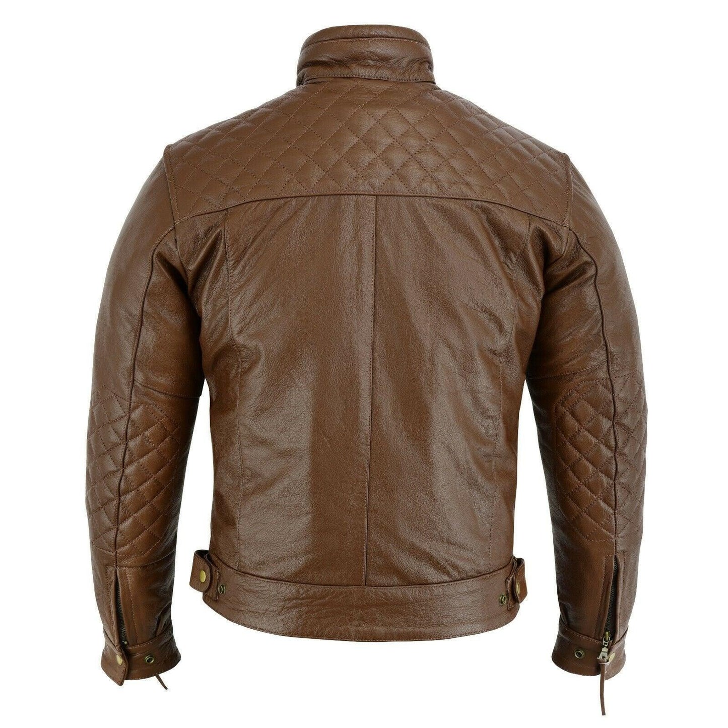 mens's brown motorbike motorcycle diamond leather jacket ce protection cowhide -