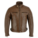 Mens's Brown Motorbike Motorcycle Diamond Leather Jacket CE Protection Cowhide -