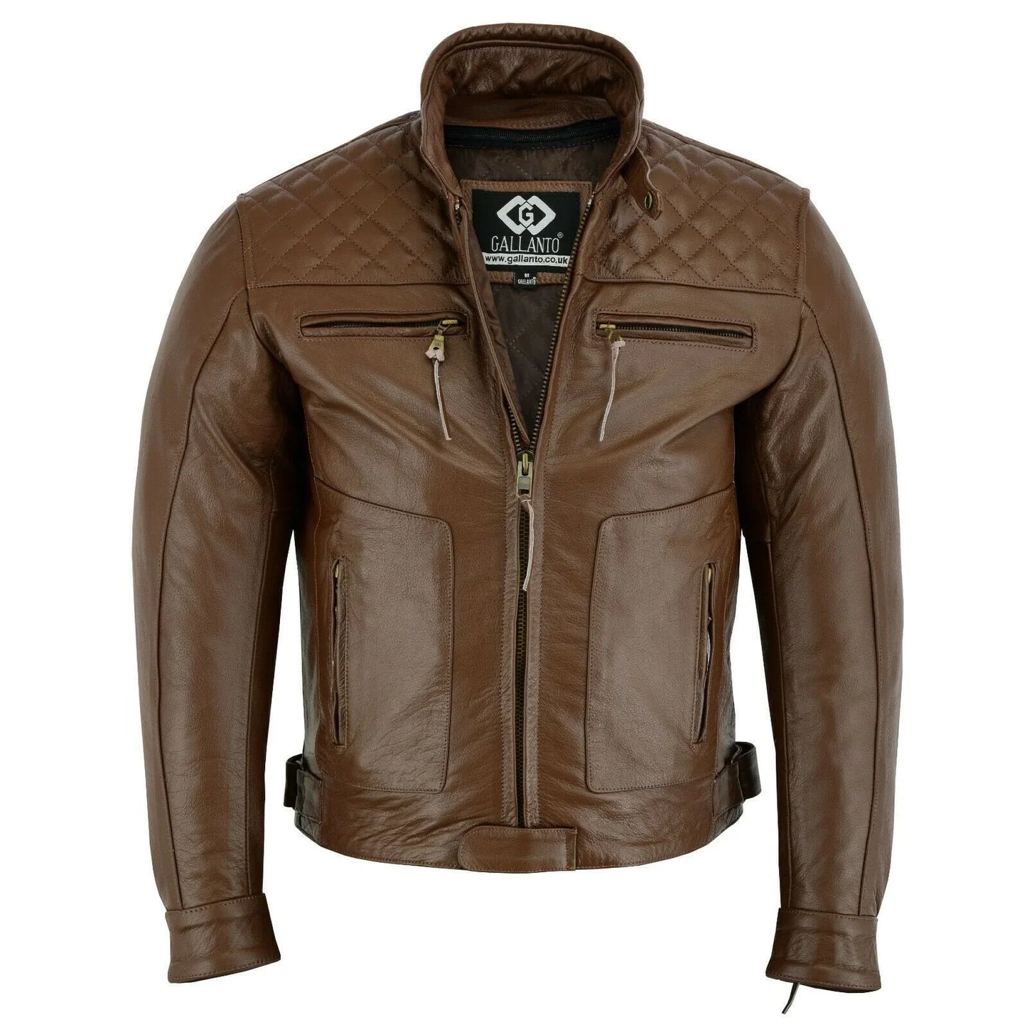 mens's brown motorbike motorcycle diamond leather jacket ce protection cowhide -