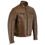 Mens's Brown Motorbike Motorcycle Diamond Leather Jacket CE Protection Cowhide -