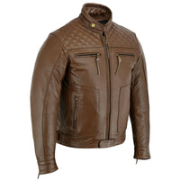 Mens's Brown Motorbike Motorcycle Diamond Leather Jacket CE Protection Cowhide -