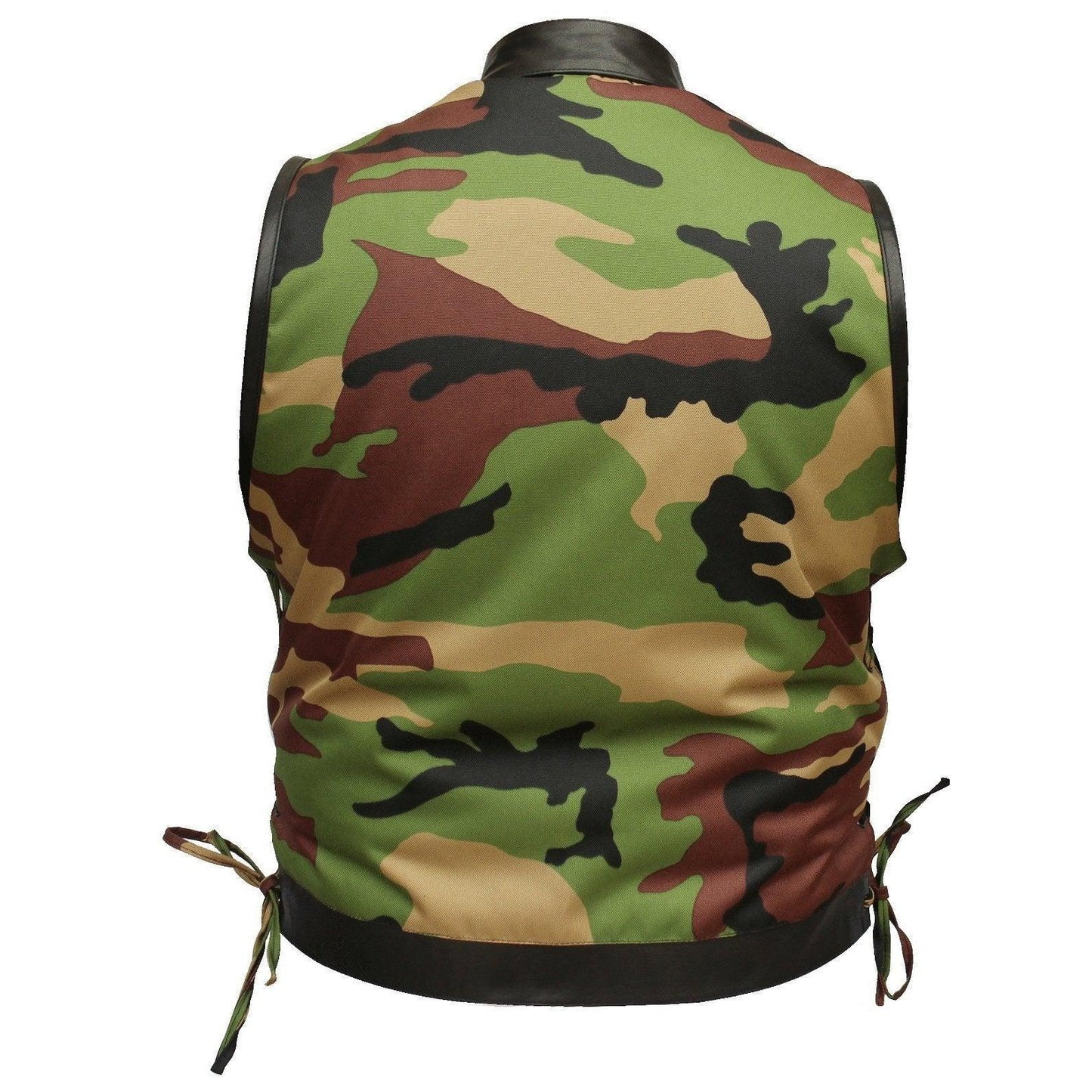 military camouflage leather combo biker gilet -