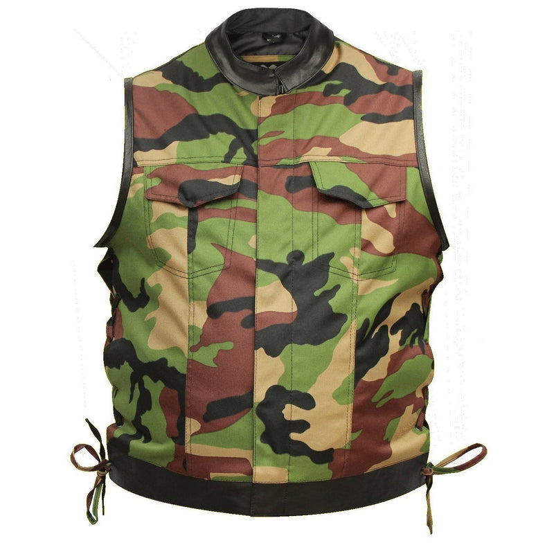 Military Camouflage Leather Combo Biker Gilet -