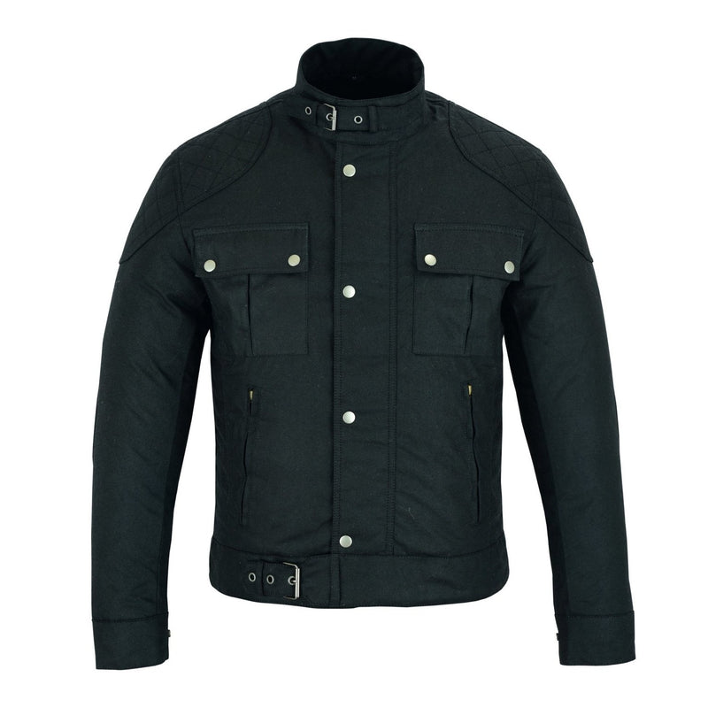 Moto Classic Black Waxed Cotton Motorcycle Jacket Textile Biker -