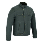 Moto Classic Olive Green Waxed Cotton Motorcycle Jacket Textile Biker -
