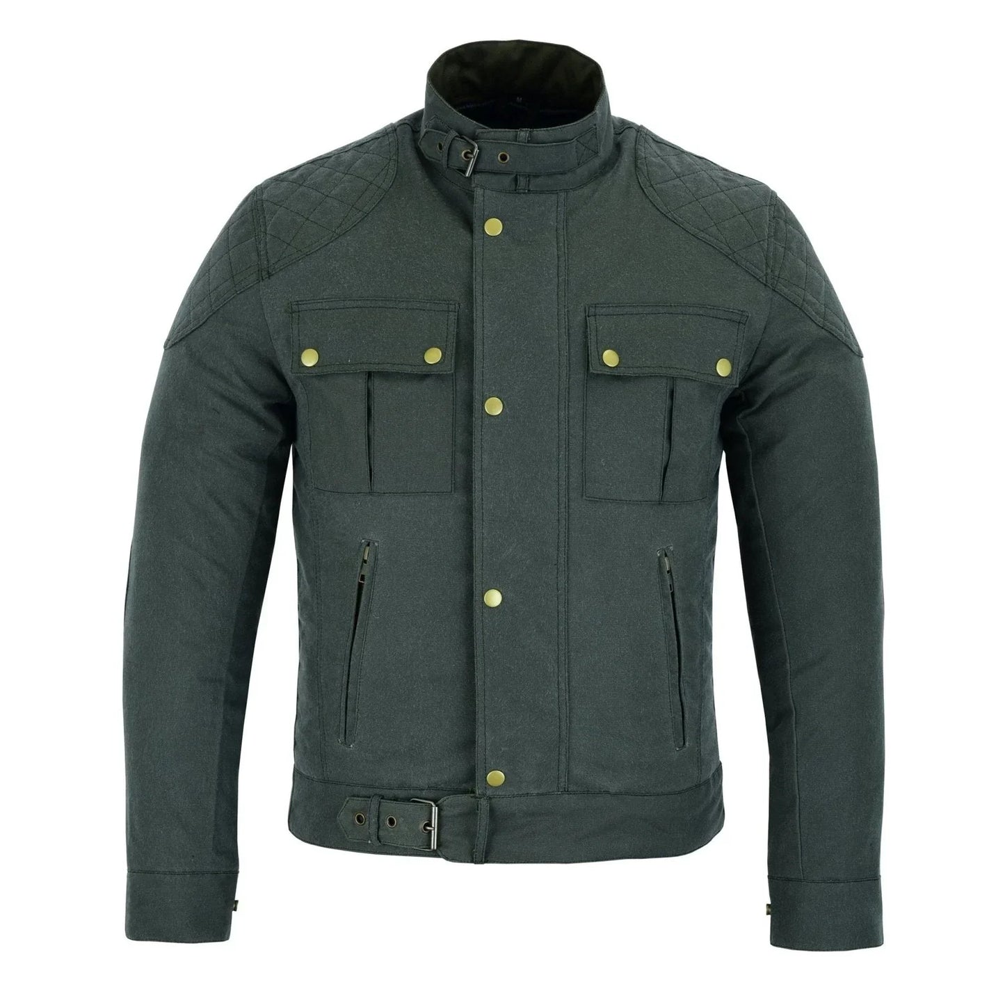 moto classic olive green waxed cotton motorcycle jacket textile biker -