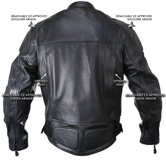 naked cowhide black leather motorcycle jacket with level 3 armor -