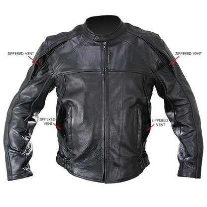 Naked Cowhide Black Leather Motorcycle Jacket with Level 3 Armor -