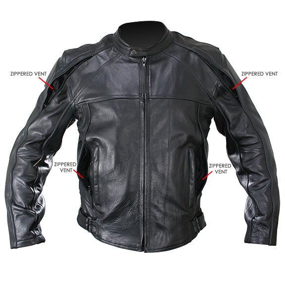 Naked Cowhide Black Leather Motorcycle Jacket with Level 3 Armor -