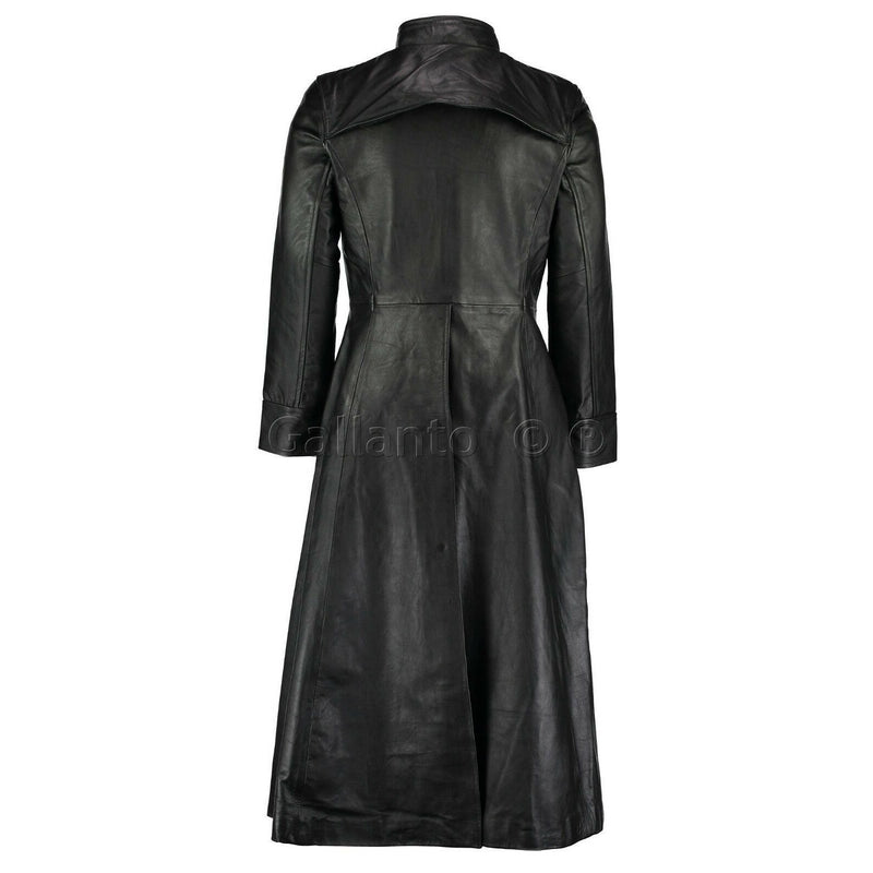 Neo Matrix Black Gothic Style Men's Long Leather Trench Coat -