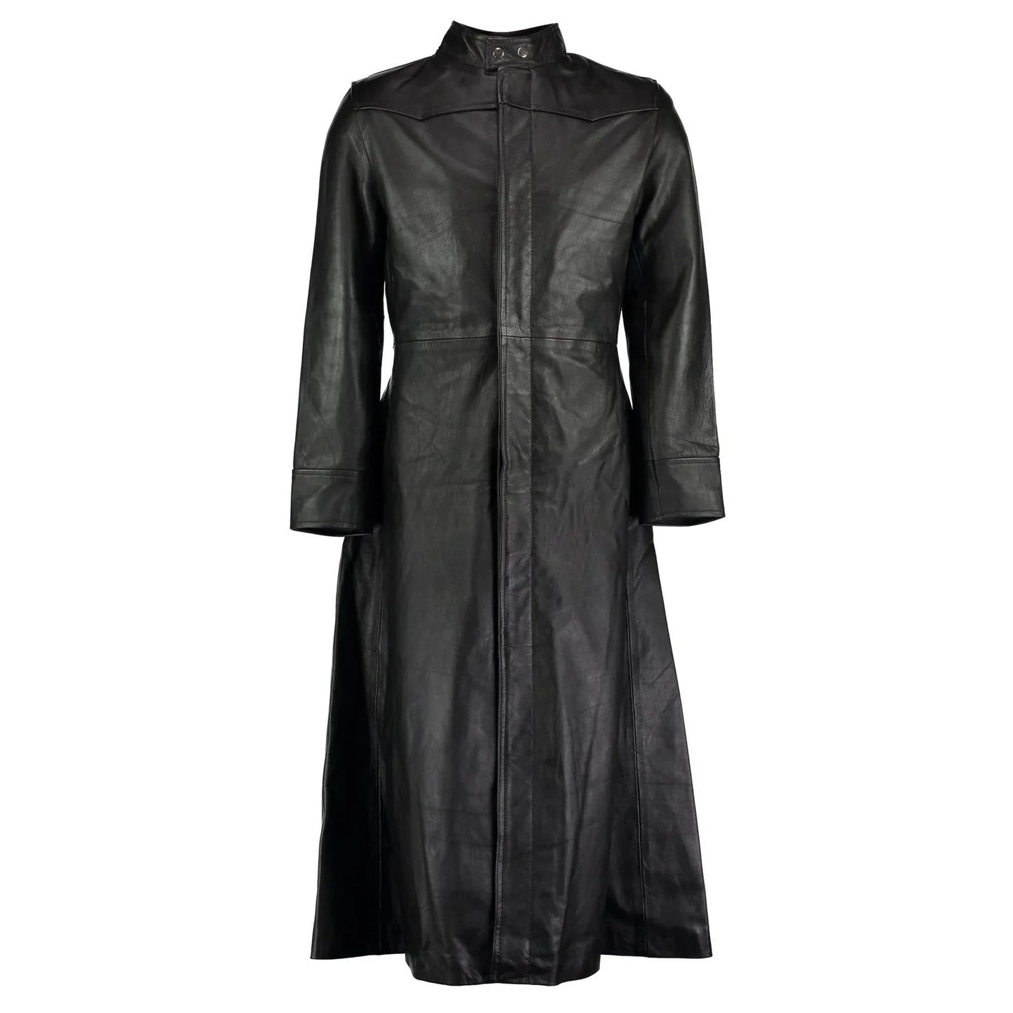 neo matrix black gothic style men's long leather trench coat -