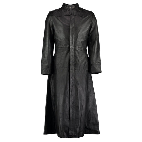 Neo Matrix Black Gothic Style Men's Long Leather Trench Coat -