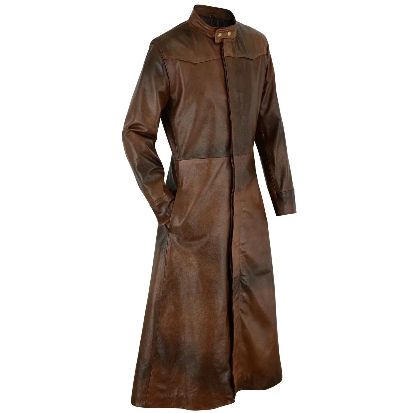 neo matrix black gothic style men's long leather trench coat -