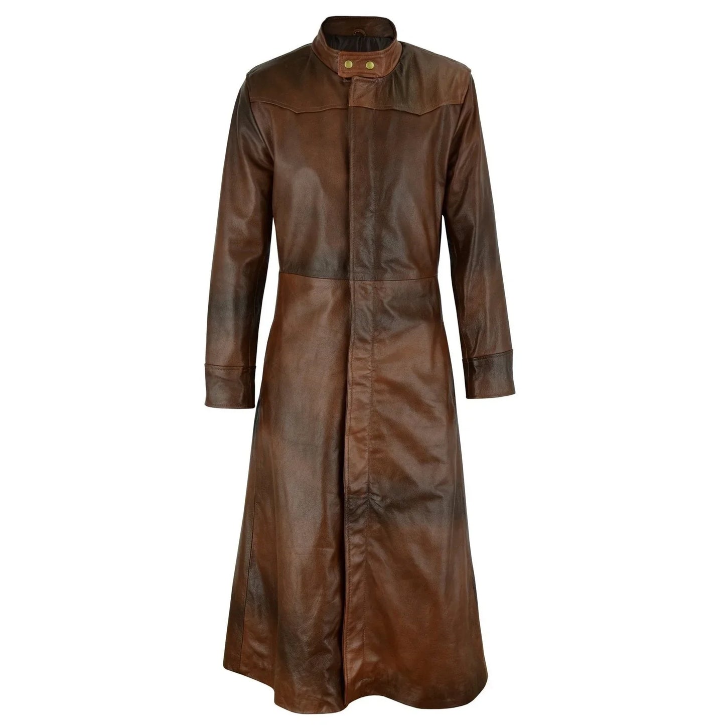 neo matrix black gothic style men's long leather trench coat -